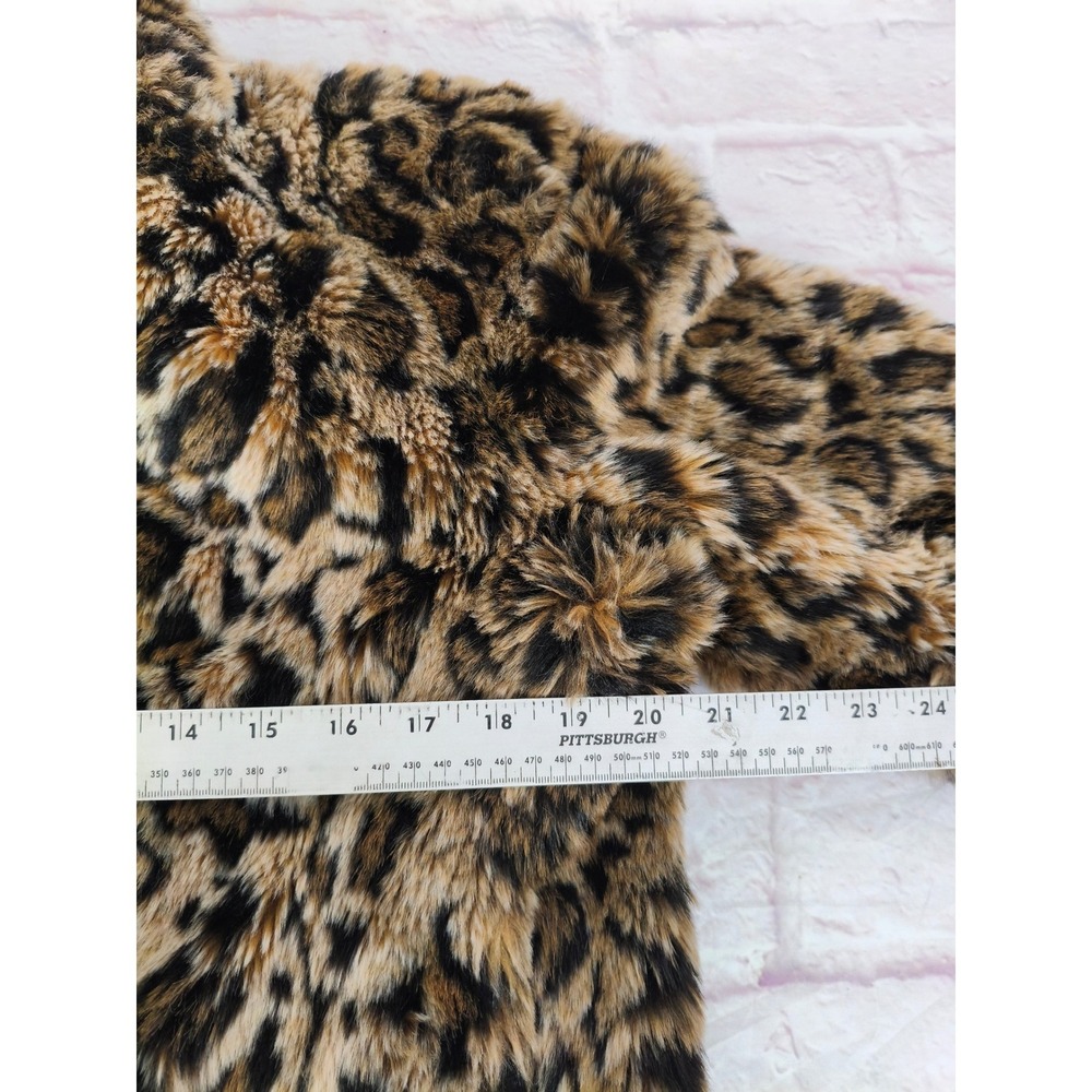 Allen B. Allen Schwartz Leopard Faux Fur Crop Jacket Brown Large Mob Wife - Picture 3 of 8